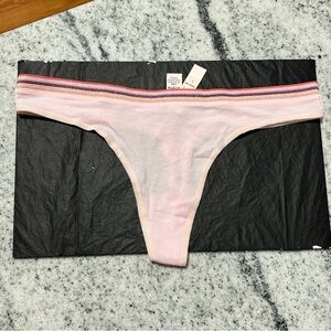 NWT Victoria’s Secret Pink Cotton Shimmery Metallic Band Thong Panties Large L